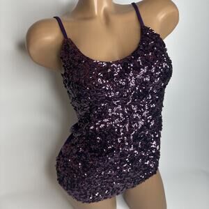 Y2K Purple Sequin Cami Tank Top Stretchy Glam Sparkle Party Clubwear Baddie XS/S